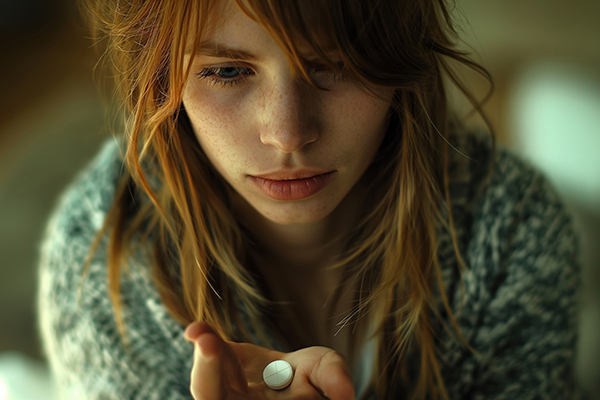 Young Woman Holding White Pill Young Woman Holding White Pill