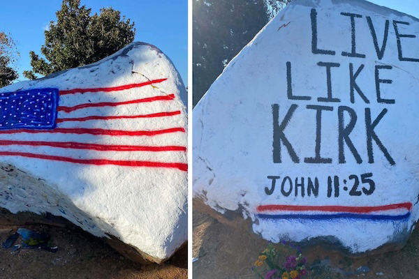 American Flag Painted on School Spirit Rock